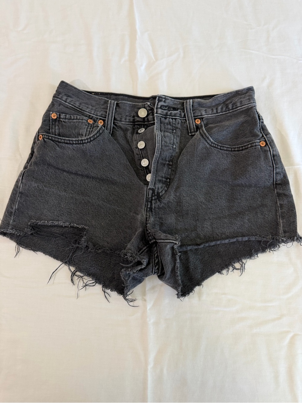Levi's Black Washed Distressed Button-Front Jean Shorts